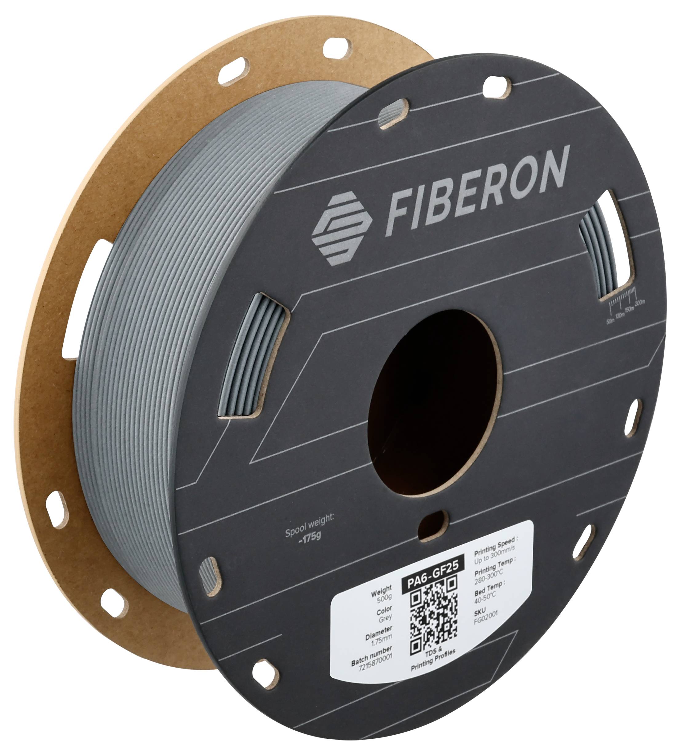 Polymaker FG02001 Fiberon™ PA6-GF25 Filament PA6-GF Glasfaserverstärkt, hitzebeständig, verzugsfrei 1.75mm 500g Grau 1St.