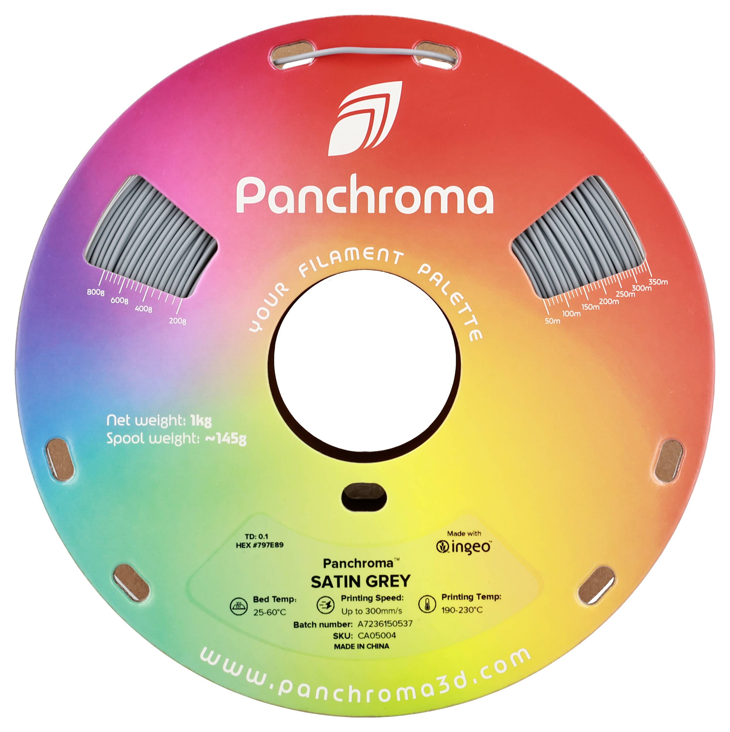 Polymaker CA05004 Panchroma™ Satin Filament PLA Satiniert, hohe Steifigkeit 1.75mm 1000g Grau 1St.