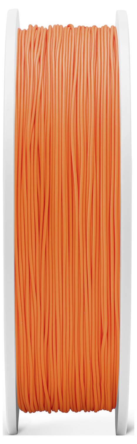Orange 3D-Drucker-Filamentrolle, vertikal fotografiert. Ideal für den Einsatz in 3D-Druckern zur Erstellung von Kunststoffmodellen.