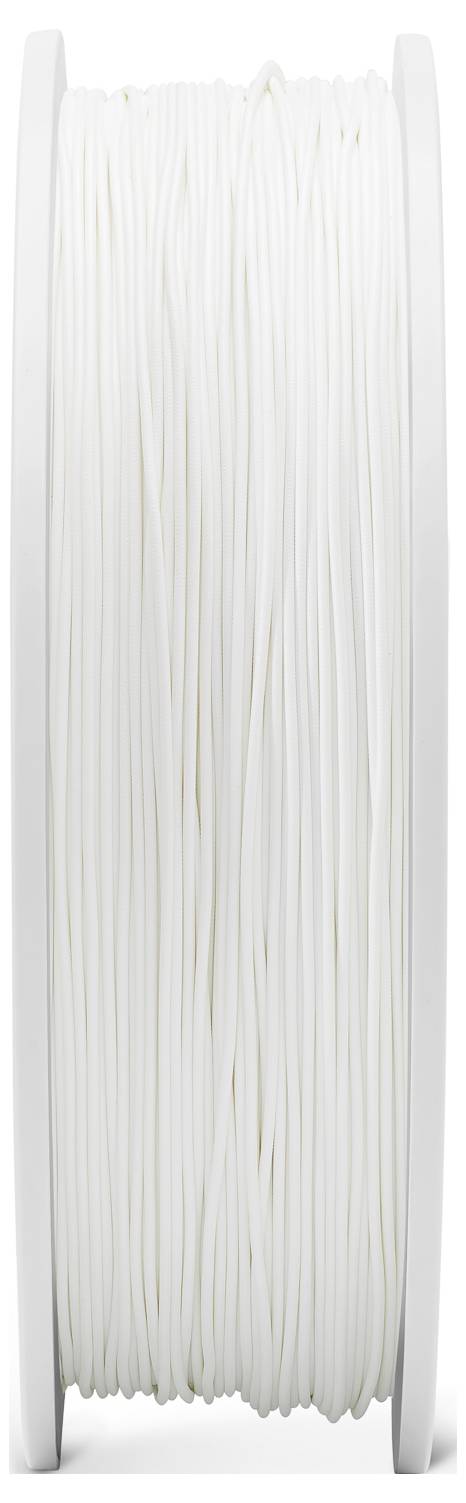 Weiße Filament-Spule für 3D-Drucker, vertikal aufgenommen.