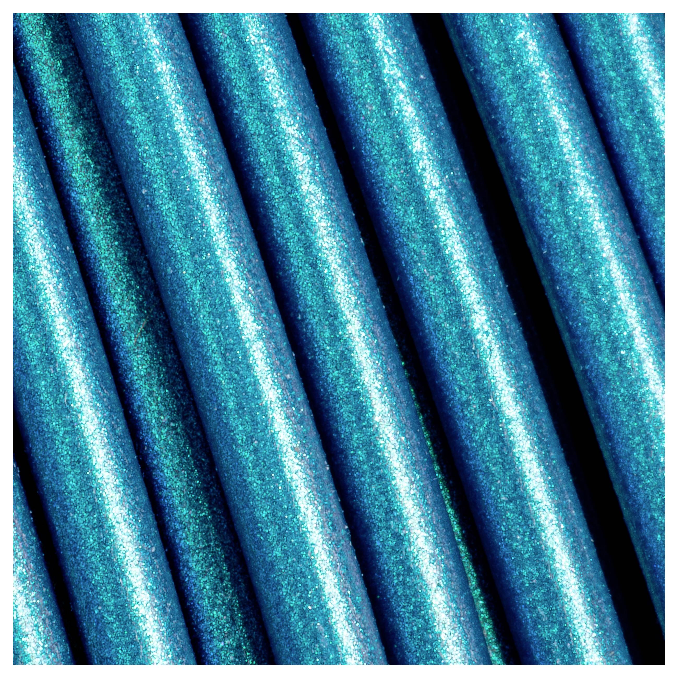 Blaue, glitzernde Struktur in parallelen Linien angeordnet.