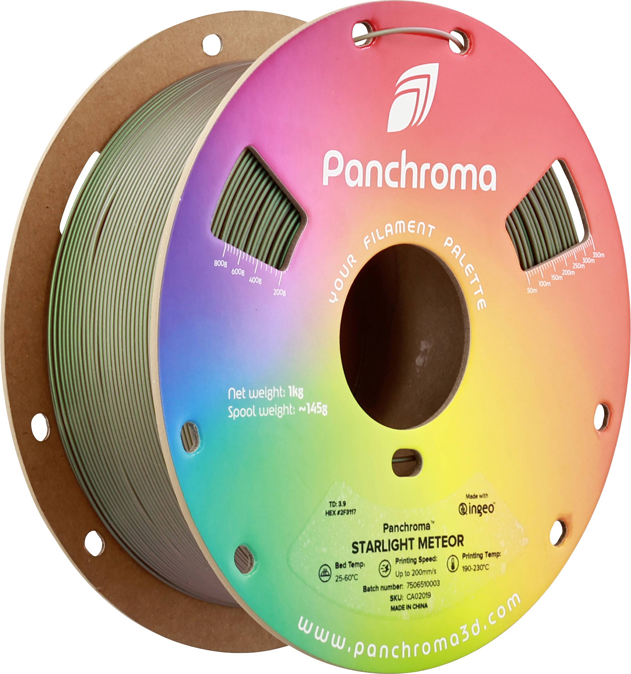 Polymaker CA02019 Panchroma™ Starlight Filament PLA Mehrfarbig, Farbwechsel 1.75mm 1000g Starlight Meteor, Grün 1St.