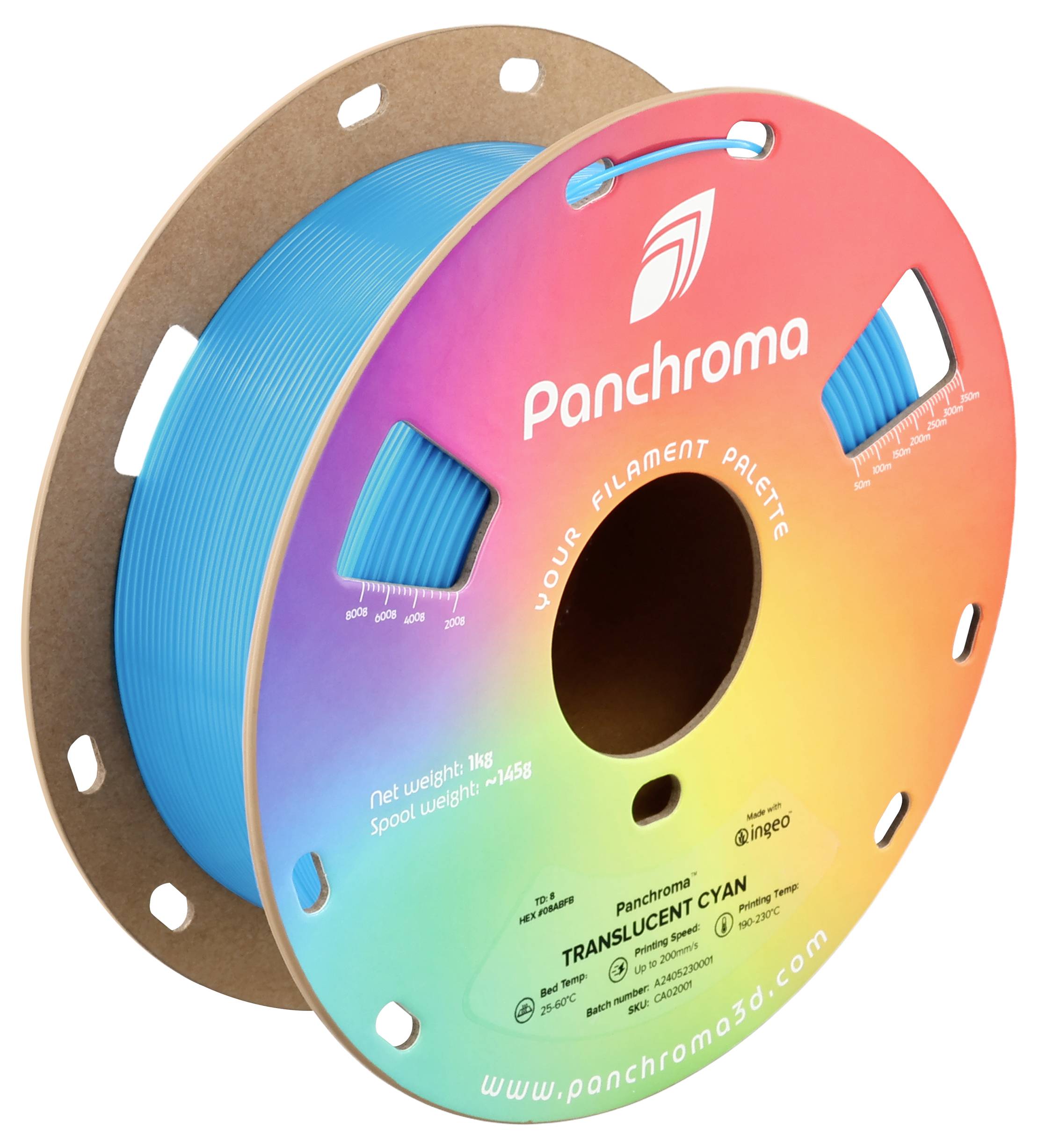 Polymaker CA02001 Panchroma™ Translucent Filament PLA 1.75mm 1000g Transluzent, Cyan, Blau 1St.
