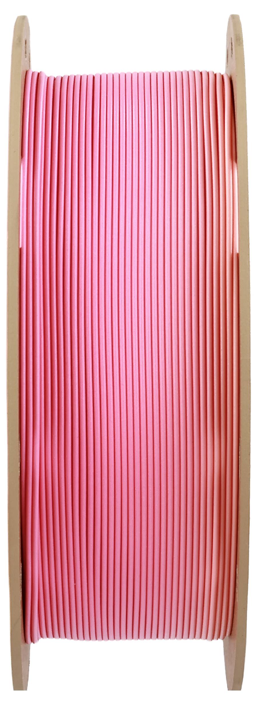 Rolle mit rosa Kunststoffdraht, der senkrecht aufgestellt ist. Möglicherweise für den Einsatz in 3D-Druckern geeignet.