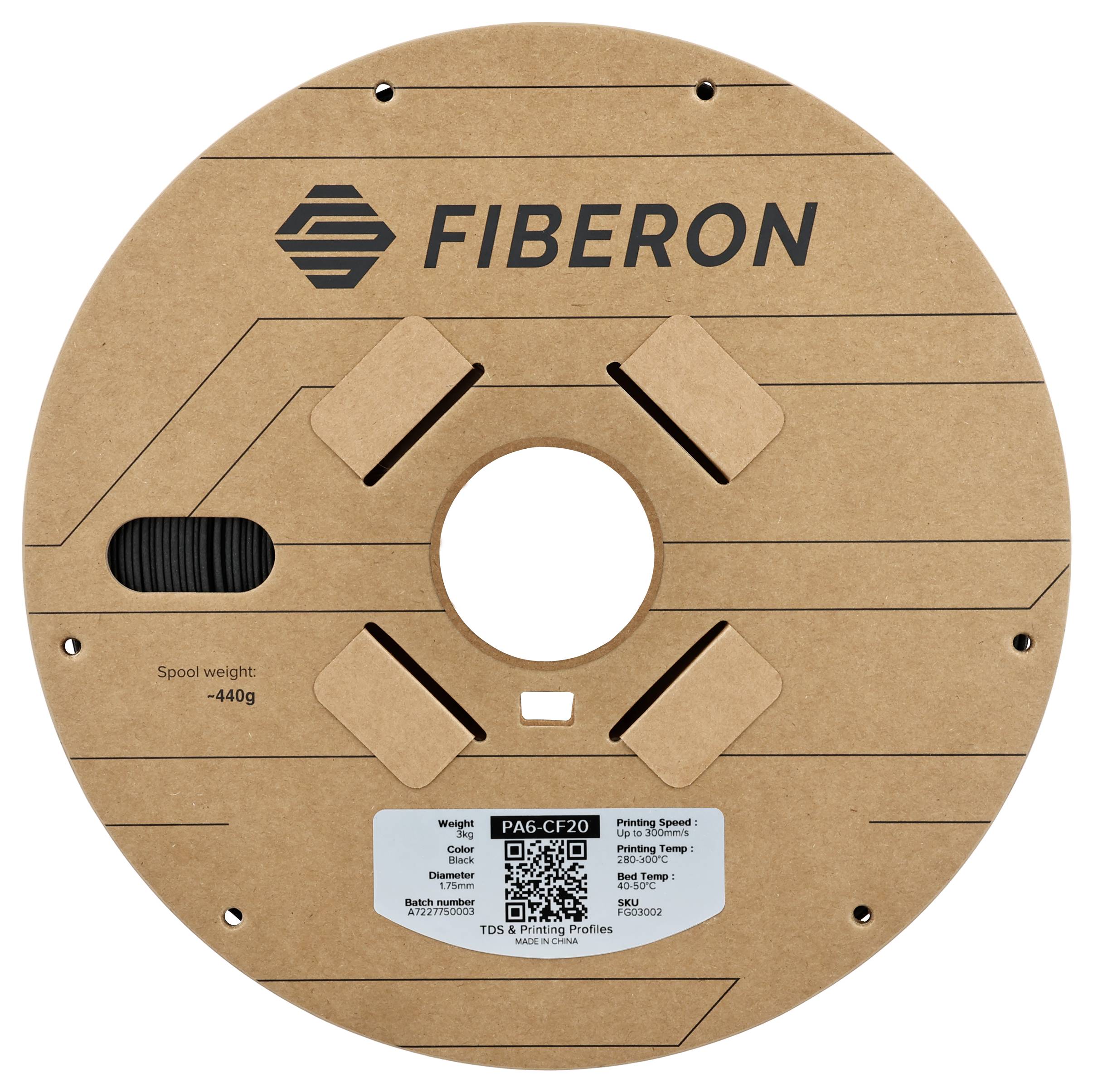 Kreisförmige Garnrolle von FIBERON mit Logo. In der Mitte sind technische Details zu sehen. Gewicht: 440g.