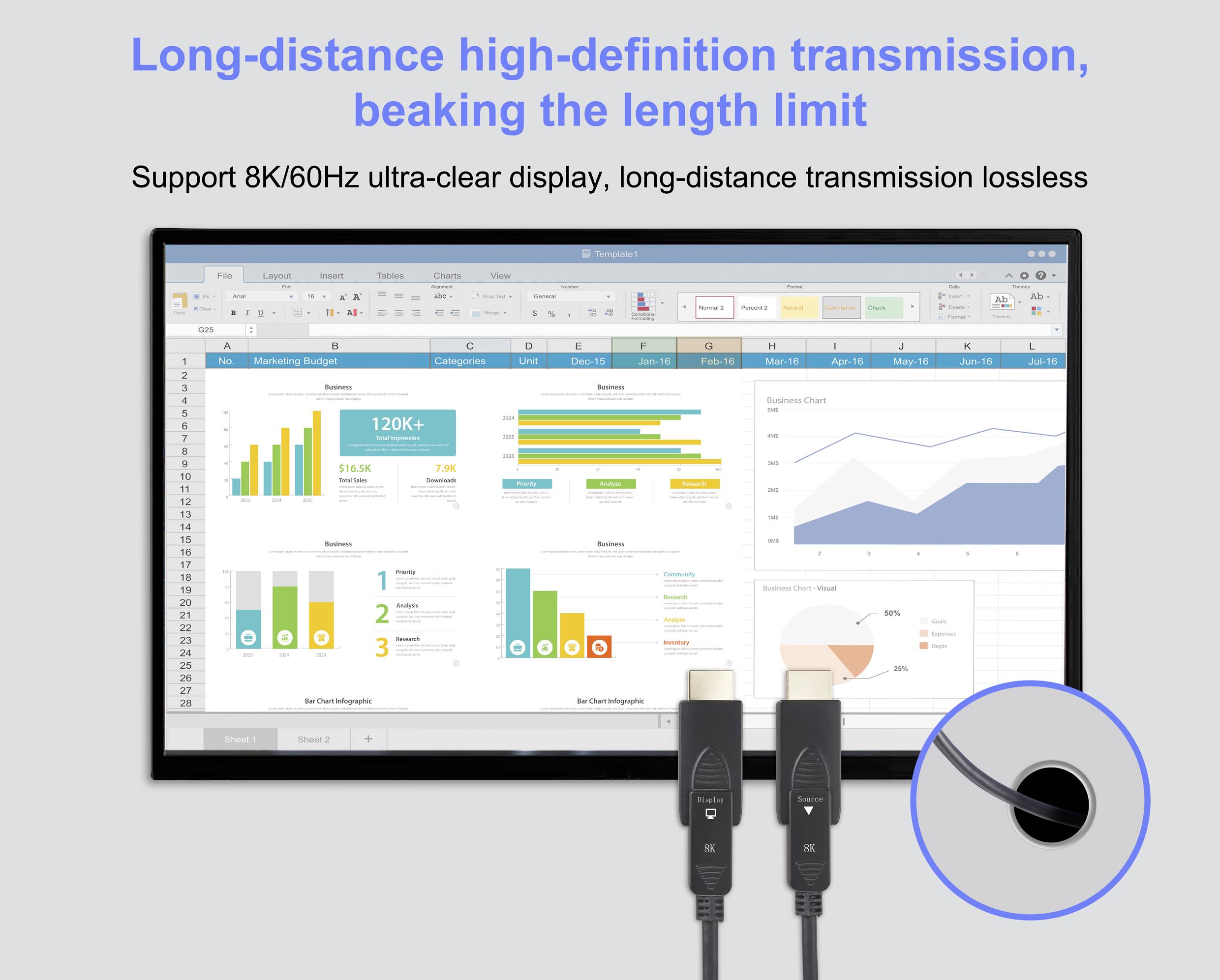 SpeaKa Professional Glasfaser / HDMI Anschlusskabel HDMI-A Stecker, HDMI-Micro-D Stecker, HDMI-A Stecker, HDMI-Micro-D Stecker 20