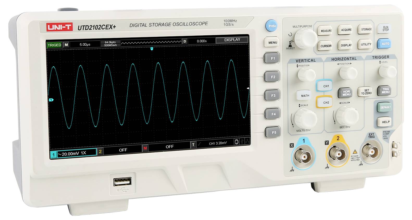 Uni-T UTD2102CEX+ Digital-Oszilloskop 100MHz 64 kpts 1St.