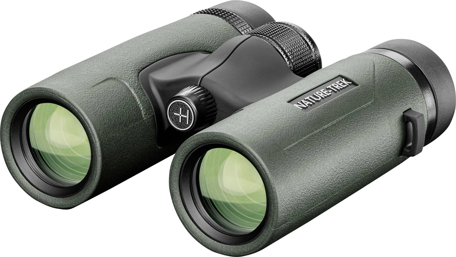 Grünes Fernglas mit der Aufschrift 'NATURE TREK', geeignet für Outdoor-Aktivitäten wie Vogelbeobachtung oder Wandern.