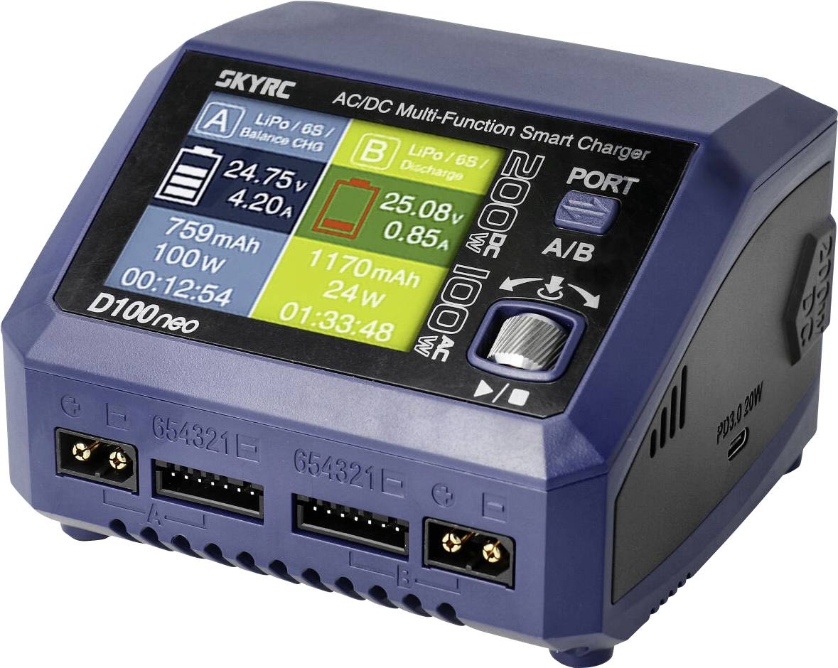 SKYRC D100 Neo Modellbau-Ladegerät 10 A Blei, LiFePO, LiHV, LiIon, LiPo, NiCd, NiMH