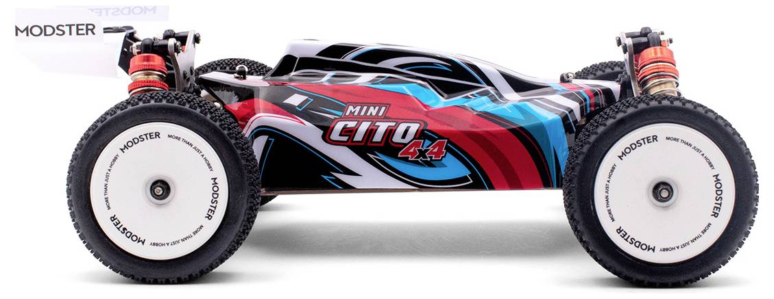 MODSTER Mini Cito Blau, Rot Brushed 1:14 RC Modellauto Elektro Buggy Allradantrieb (4WD) RtR 2,4GHz inkl. Akku und Ladekabel