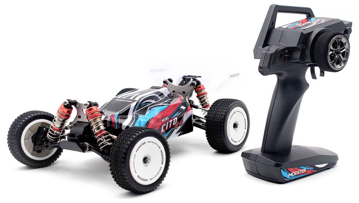 MODSTER Mini Cito Blau, Rot Brushed 1:14 RC Modellauto Elektro Buggy Allradantrieb (4WD) RtR 2,4GHz inkl. Akku und Ladekabel