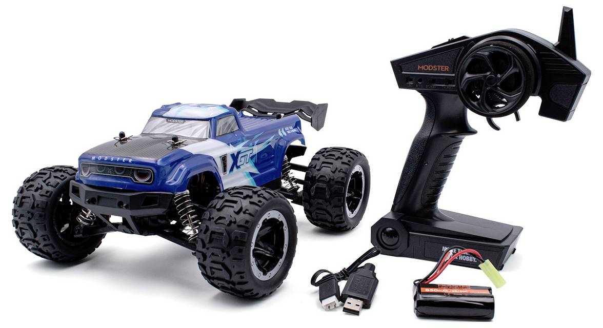 MODSTER XGT blau Blau Brushed 1:16 RC Modellauto Elektro Monstertruck Allradantrieb (4WD) RtR 2,4GHz inkl. Akku und Ladekabel