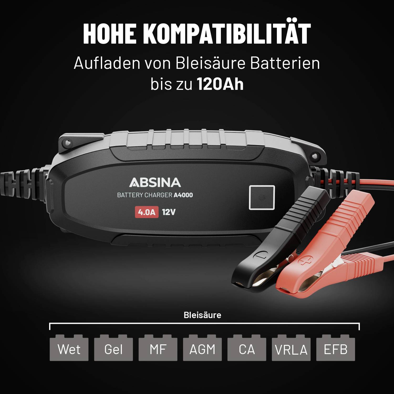 Absina Bleiakku-Ladegerät A4000 12V Ladestrom (max.) 4000mA