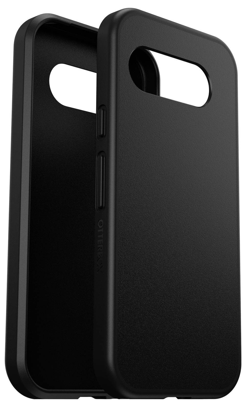 Schwarze, robuste Handyhülle mit Aussparungen für Kamera und Tasten. Geeignet für den Schutz und die Nutzung von Mobilgeräten.