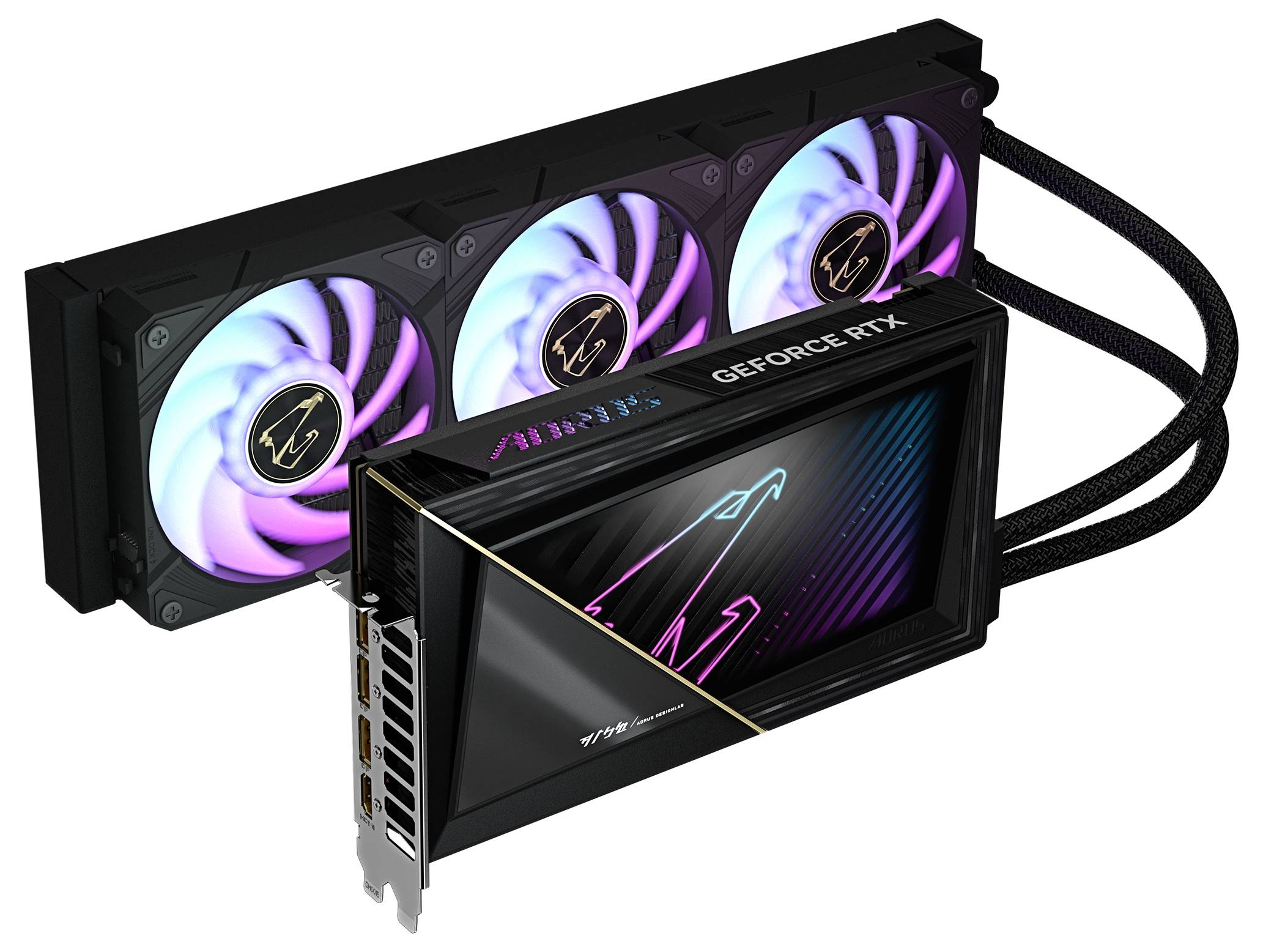 Grafikkarte mit drei beleuchteten Lüftern und GeForce RTX-Logo. Ideal für anspruchsvolles Gaming und Grafikbearbeitung.