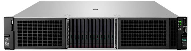 Ein horizontaler Server mit zahlreichen Festplatteneinschüben in einem Gehäuse, geeignet für Datenzentren oder IT-Infrastruktur.