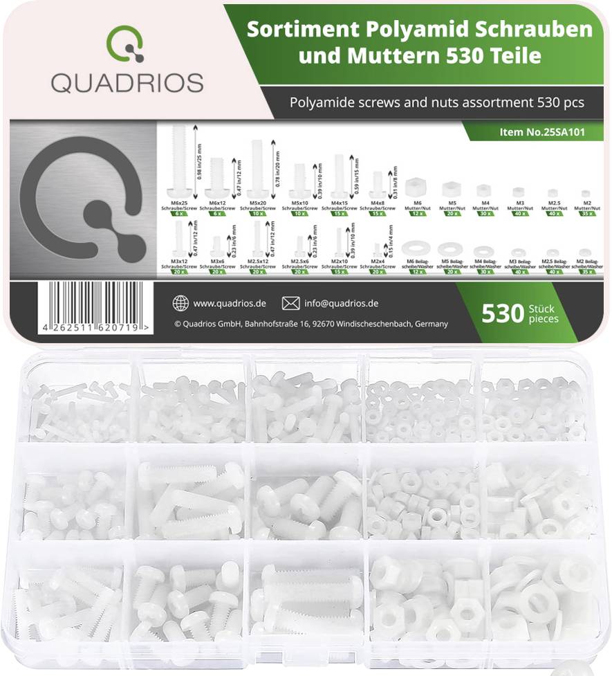 Quadrios 25SA101 25SA101 Kunststoffschrauben-Sortiment 530 Teile
