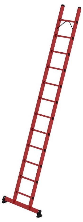 Eine rote Anstellleiter mit 11 Stufen, nach oben geneigt zum Anlehnen an eine Wand.