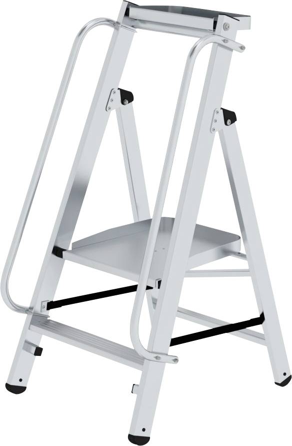 Aluminium-Klappleiter mit zwei Stufen, ideal für den Innenbereich. Stabiler Rahmen und Sicherheitsgriffe für sicheres Arbeiten in der Höhe.