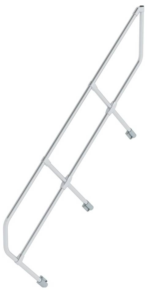 Metallisches Sicherheitsgitter mit zwei Querstreben und Befestigungspunkten an den Enden, geeignet für Bettrahmen oder Schutzzwecke.