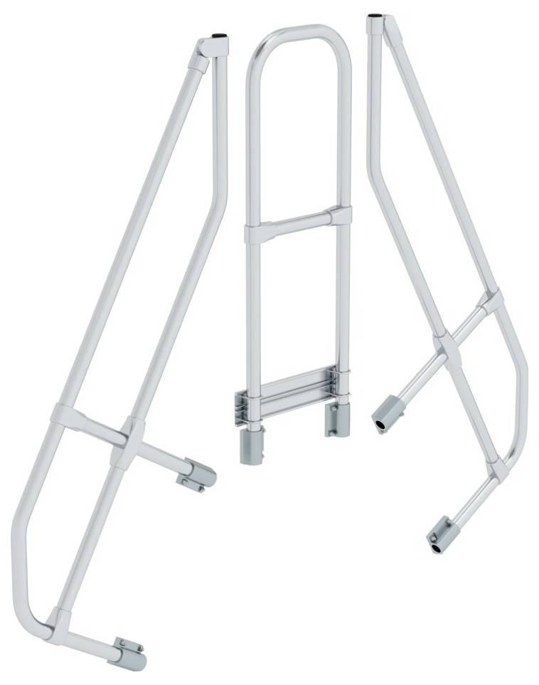 Eine Metall-Haltevorrichtung für Kinderbetten, bestehend aus zwei klappbaren Seitenteilen und einem Mittelteil zur Stabilisierung.