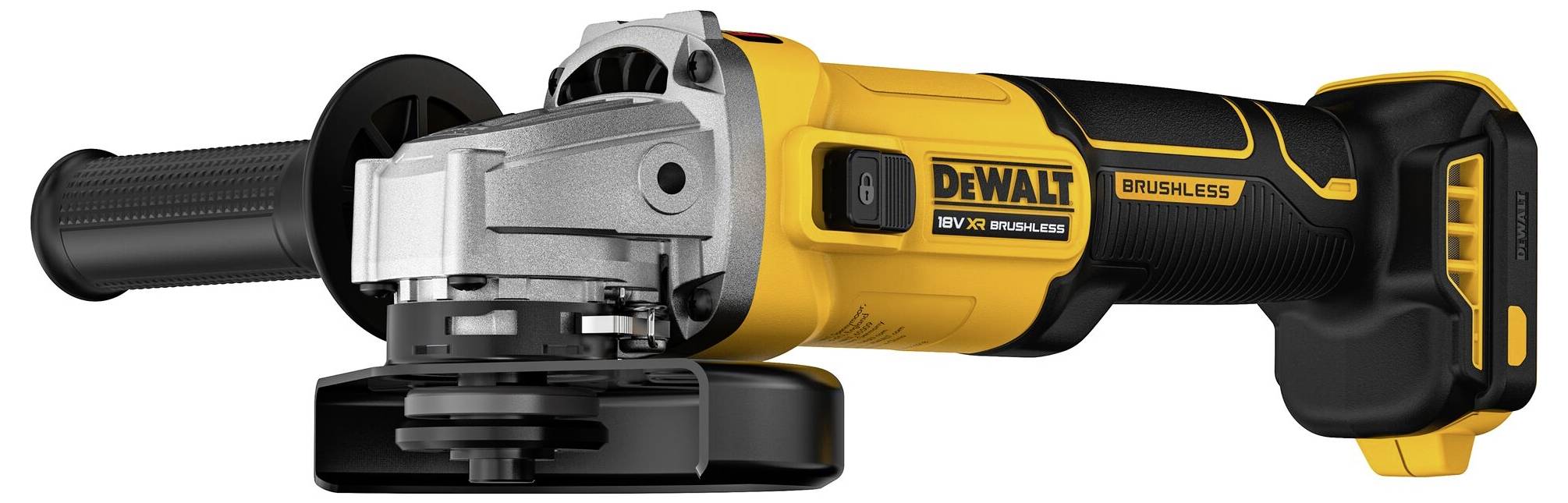 Eine gelb-schwarze, kabellose Makita-Winkelschleifer mit ergonomischem Griff und einstellbarem Schutz für verschiedene Schneidearbeiten.