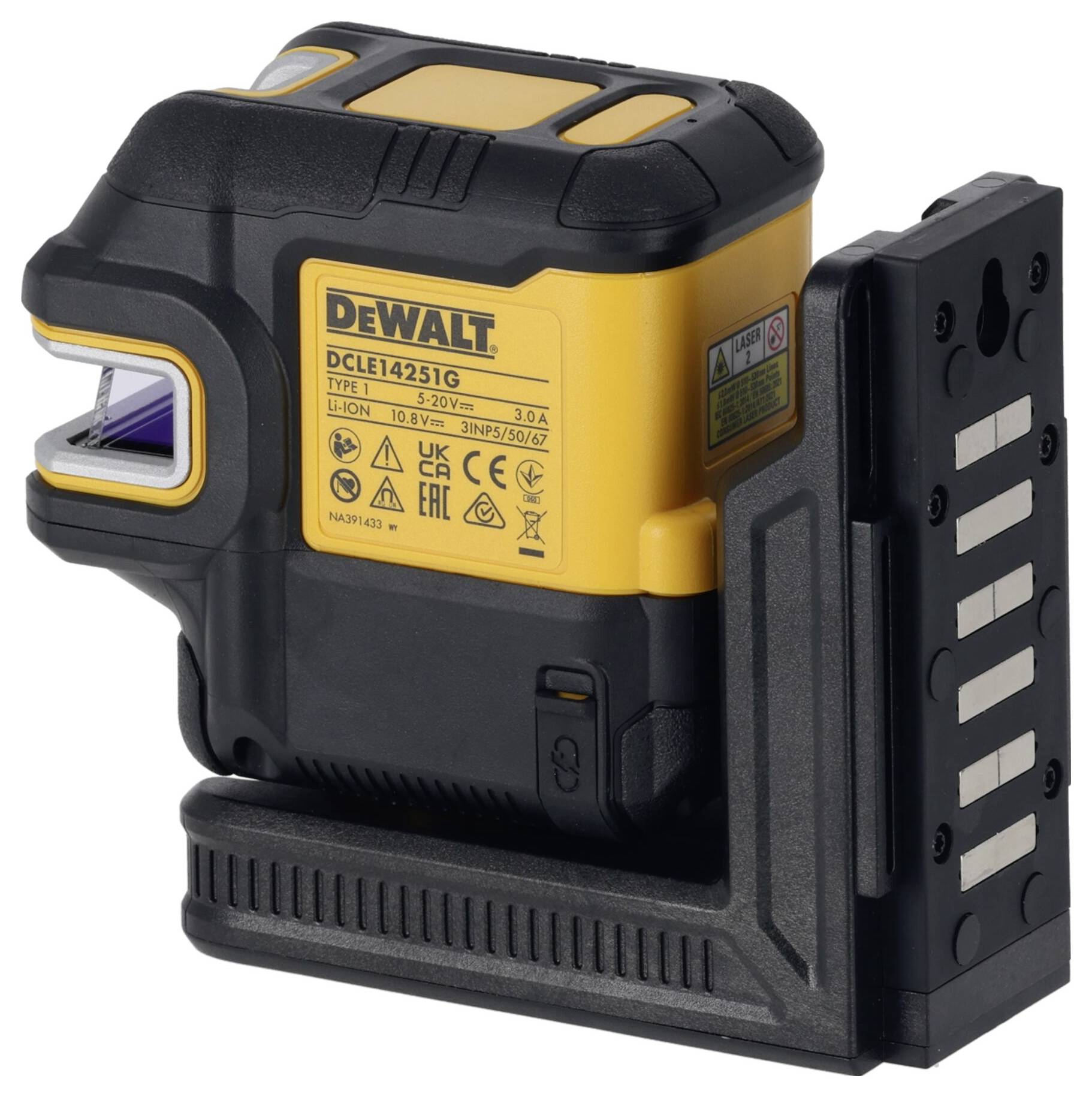 'DeWALT Laserpegel DCLE1425IG', tragbarer grüner Linienlaser für genaue Nivellierungen, kompakt, mit Magnethalterung. Ideal für Bauarbeiten.