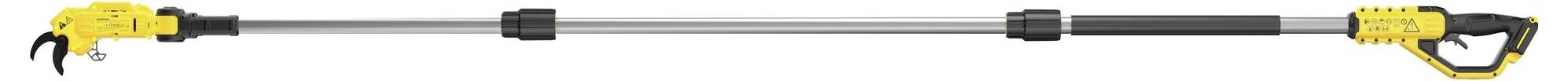 Gelber Greifer mit langem, ausziehbarem Stab und ergonomischem Griff, ideal für die Erreichung von Gegenständen in großer Höhe.