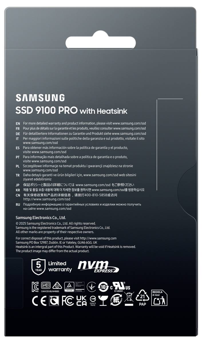 Samsung 9100 PRO 4 TB Interne M.2 PCIe NVMe SSD 2280 PCIe 5.0 x4 Retail MZ-VAP4T0CW