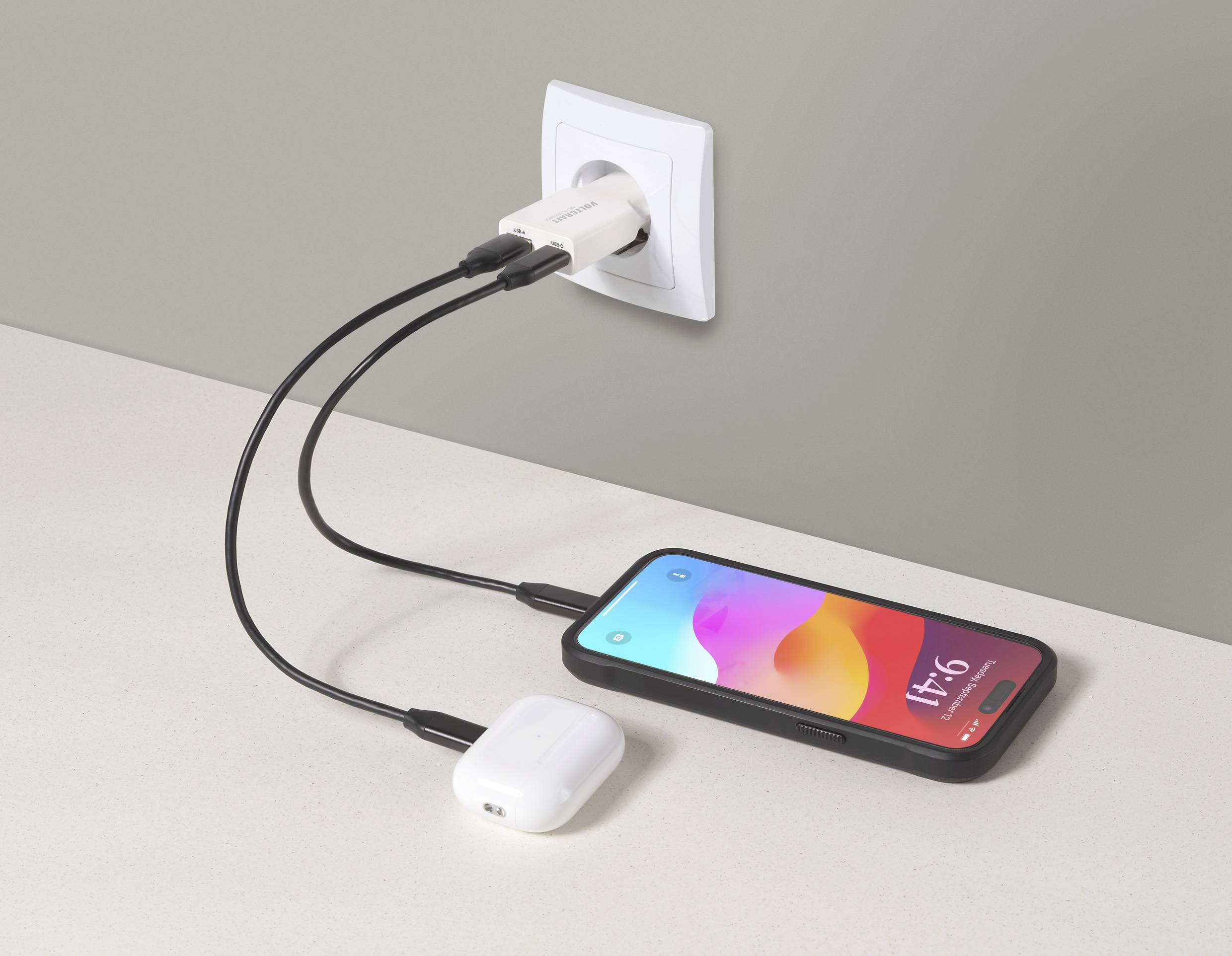 VOLTCRAFT UC-1C1A25W01 USB Ladegerät 25W 1x USB-A, 1x USB-C® Fast Charge, USB PD 3.0 Weiß GaN