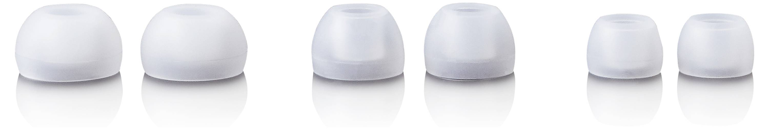 Verschiedene Größen von weißen Silikon-Ohrstöpseln in einer Reihe.