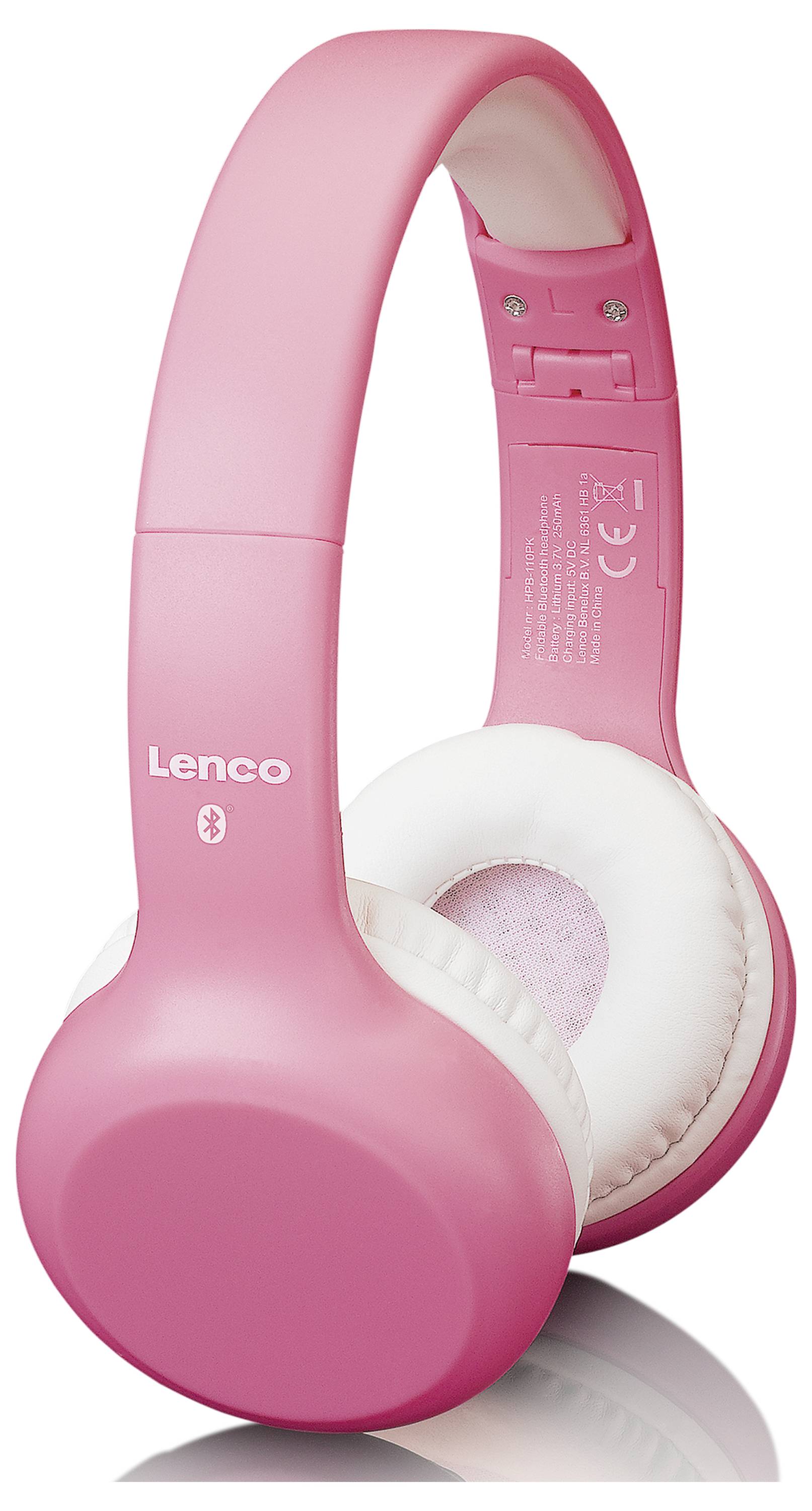 Rosa kabellose Kopfhörer mit gepolsterten Ohrmuscheln, ideal für komfortables Hören. Markenname 'Lenco' sichtbar auf der Seite.