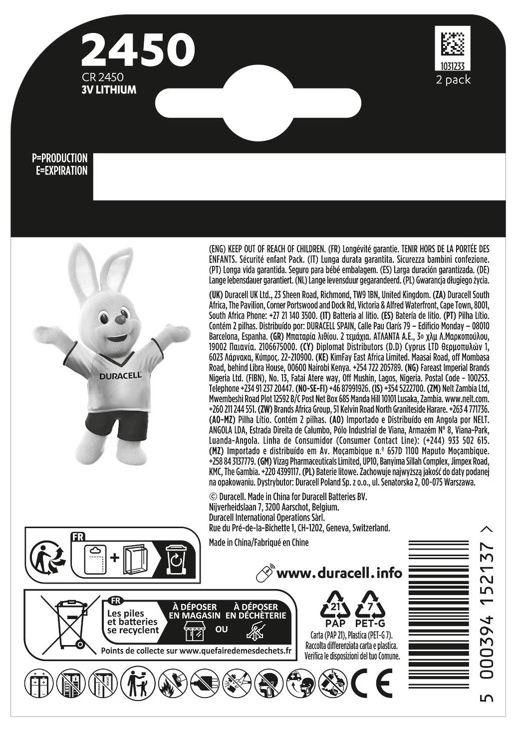 Duracell Knopfzelle CR2450 3V 2 St. 620 mAh Lithium CR2450