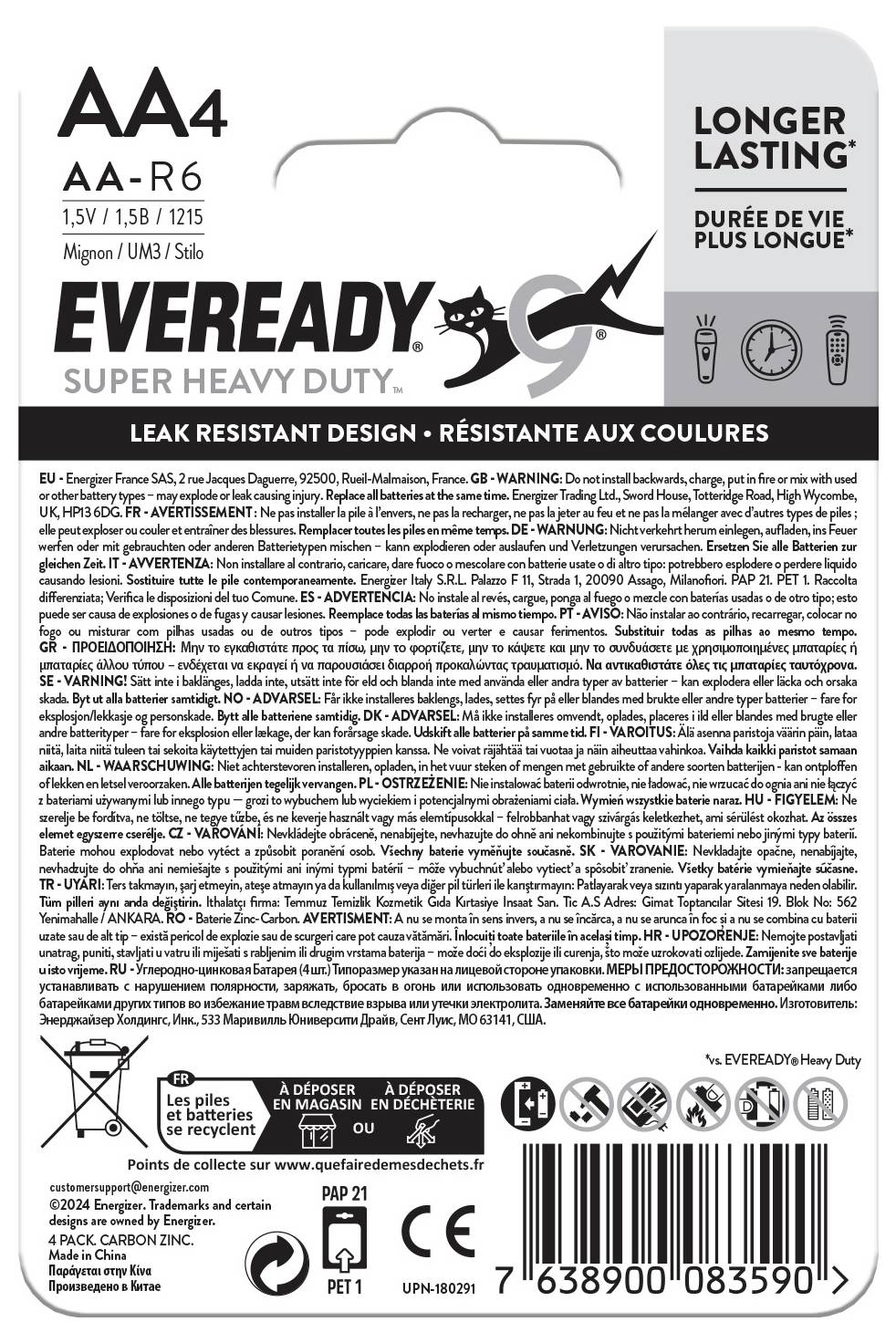 Eveready SHD Mignon (AA)-Batterie Zink-Kohle 1.5V 4St.