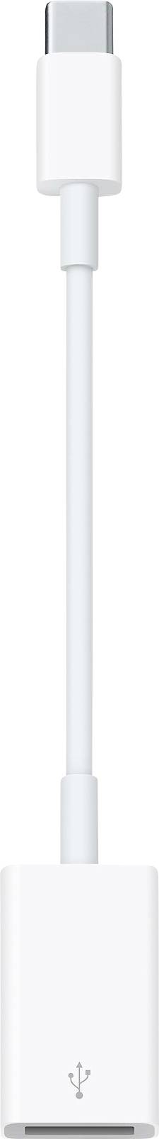 Ein weißer Adapter mit USB-C-Anschluss auf der einen Seite und USB-Anschluss auf der anderen. Verbindet Geräte mit unterschiedlichen Anschlüssen.