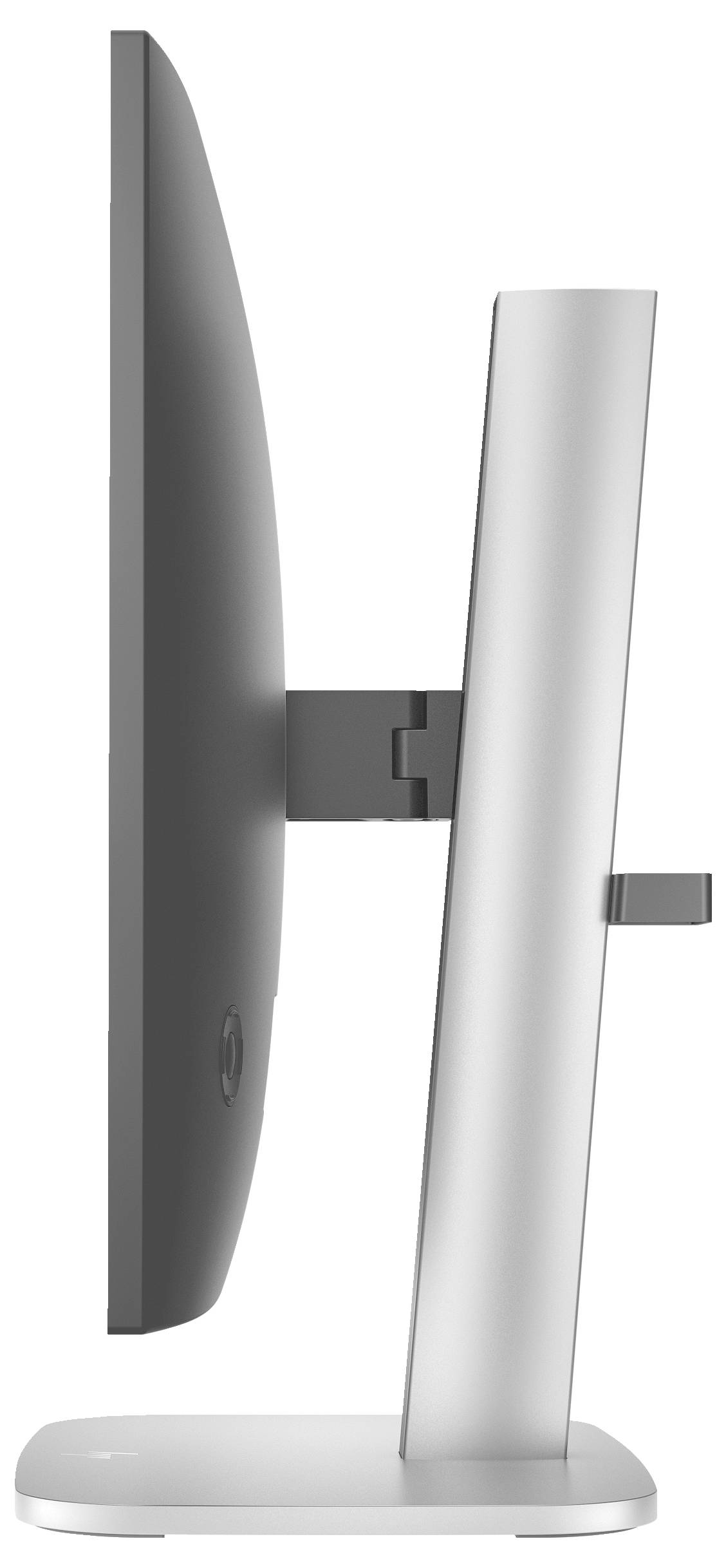 Ein grauer Monitor in Seitenansicht mit schlankem Design und stabiler Standbasis.