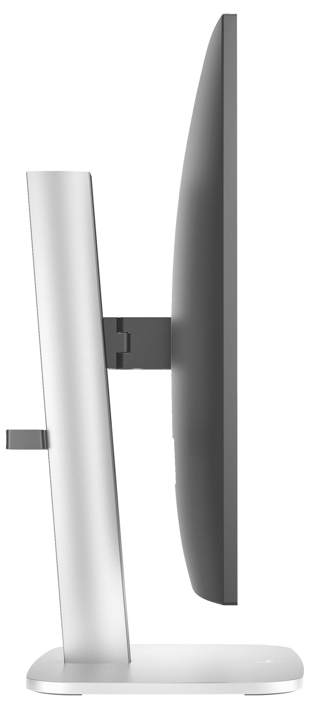 Seitenansicht eines modernen Computerbildschirms mit schlankem, gebogenem Design und stabilem, verstellbarem Standfuß.