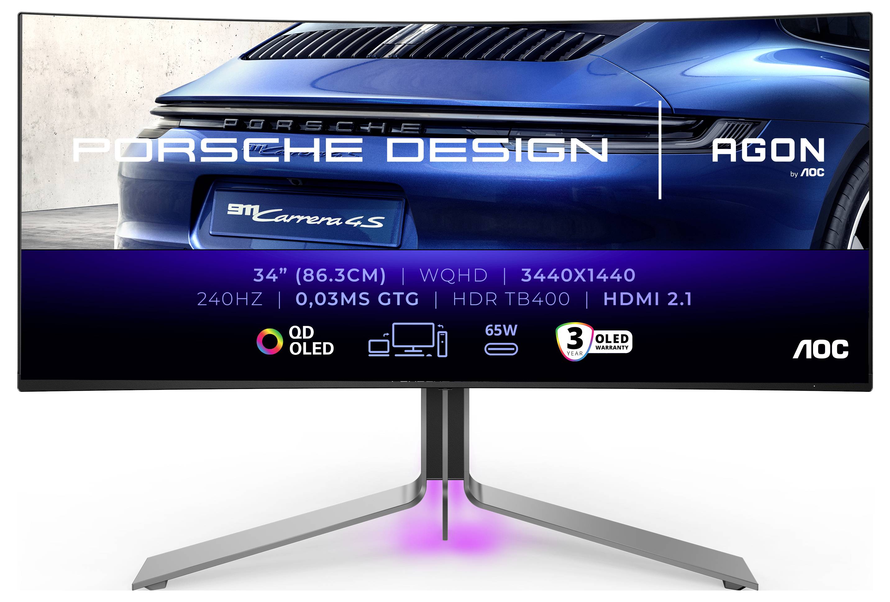 AOC PD34 Gaming Monitor EEK G (A - G) 86.4cm (34 Zoll) 3440 x 1440 Pixel 21:9 0.03 ms DisplayPort, HDMI® OLED