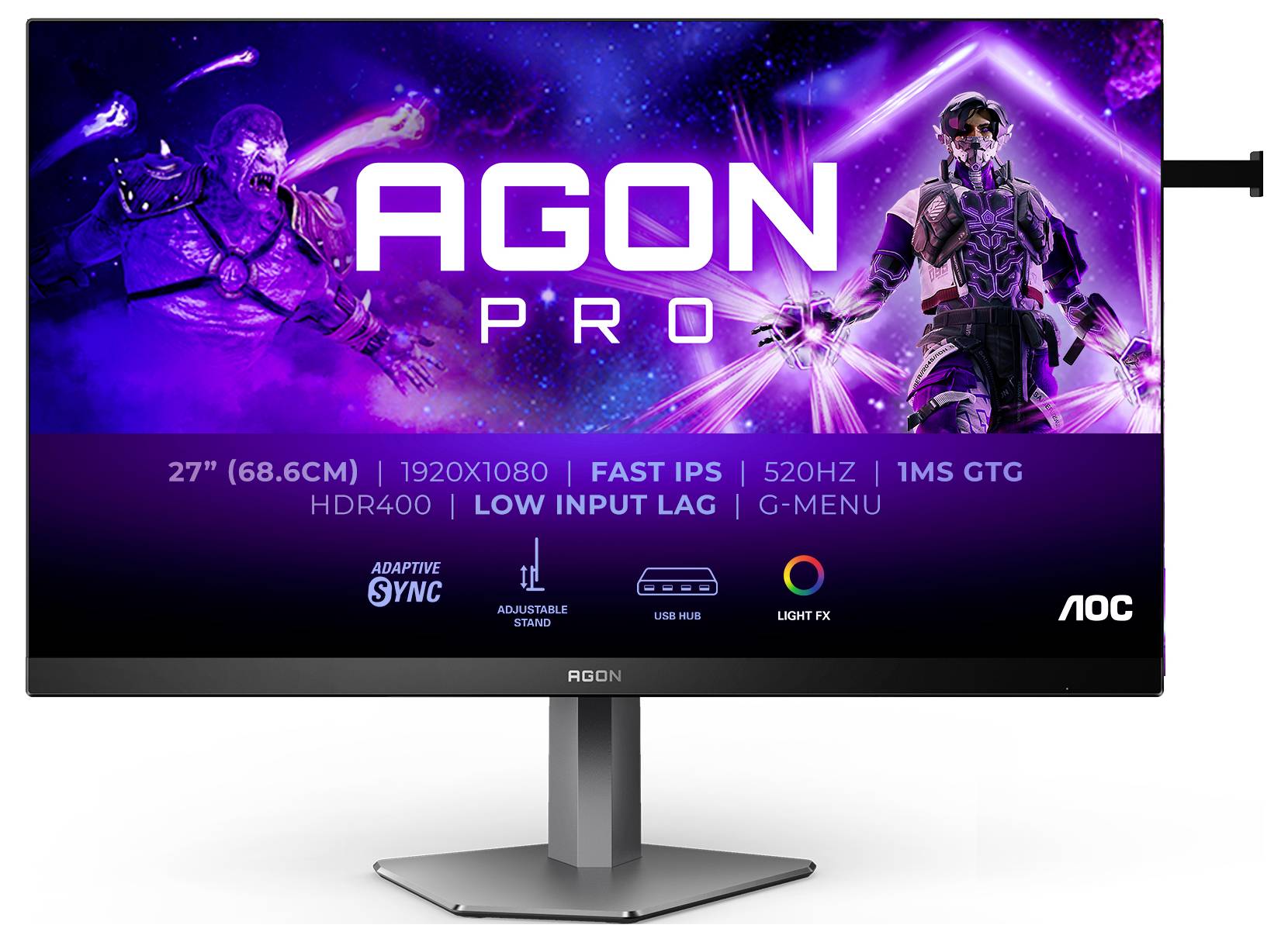 AOC AG276FK Gaming Monitor EEK E (A - G) 68.6 cm (27 Zoll) 1920 x 1080 Pixel 16:9 0.5 ms DisplayPort, HDMI® IPS LED