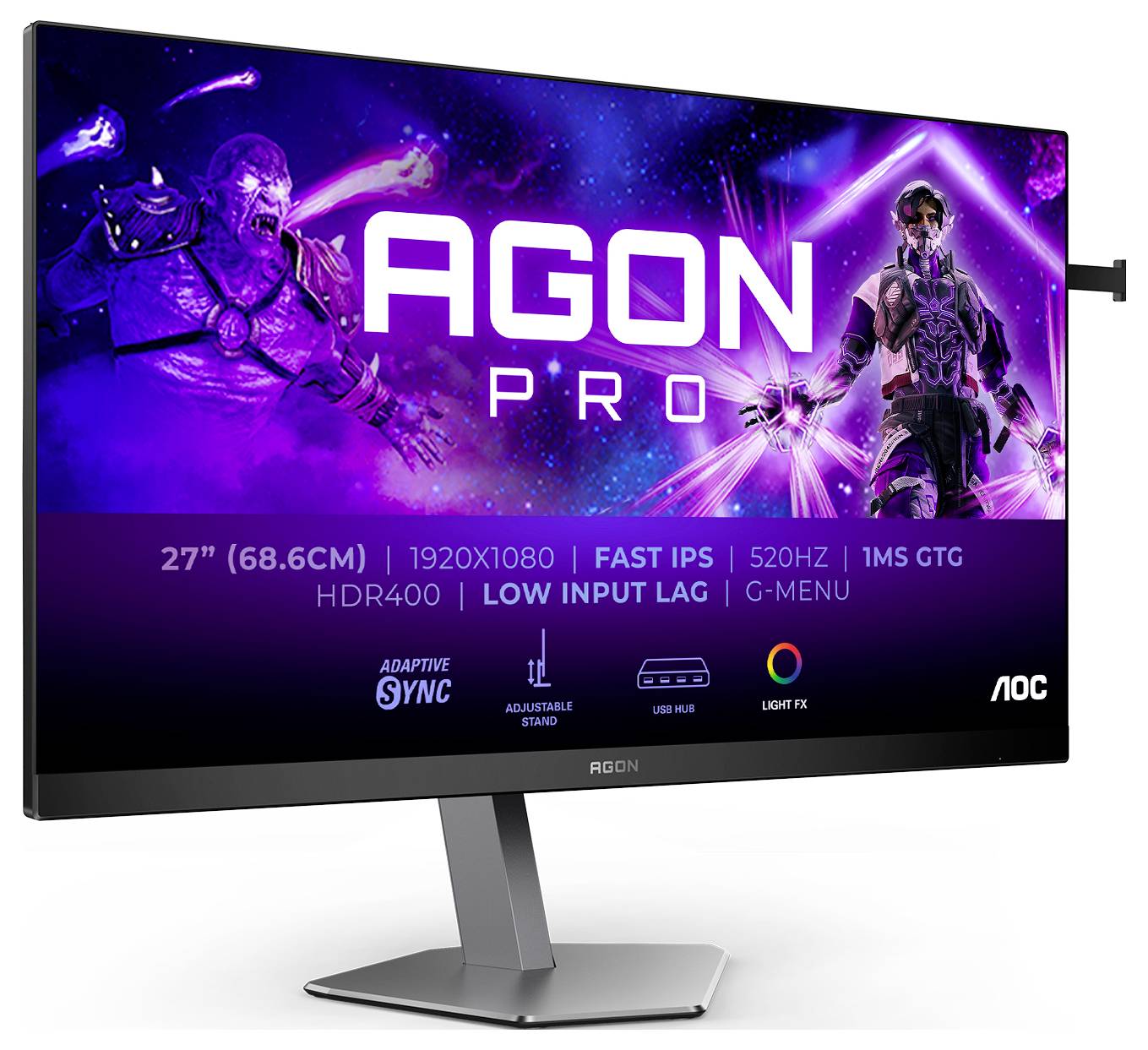 AOC AG276FK Gaming Monitor EEK E (A - G) 68.6 cm (27 Zoll) 1920 x 1080 Pixel 16:9 0.5 ms DisplayPort, HDMI® IPS LED