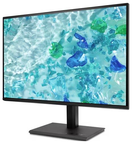 Ein Computerbildschirm mit einem farbenfrohen, abstrakten Bild in Blau- und Grüntönen.