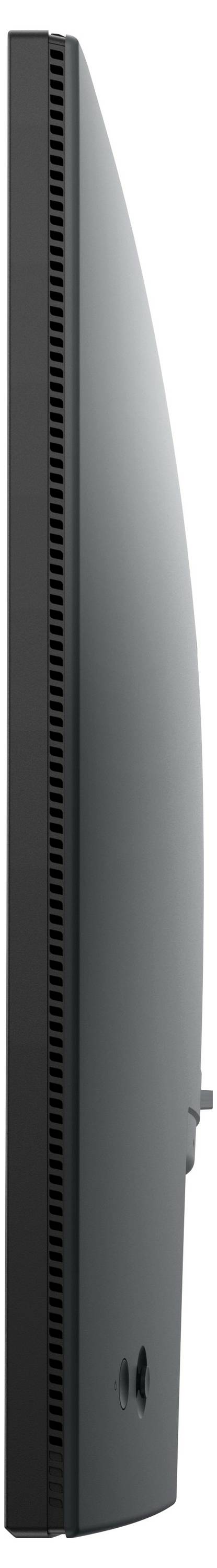 Seitenansicht eines schlanken LED-Monitors mit gebogenem Bildschirm, dunkelgrau, ohne sichtbare Marken- oder Modellkennzeichnung.