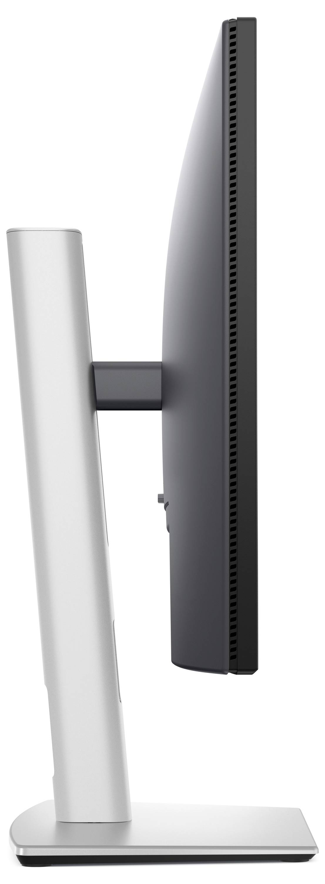 Seitenansicht eines schlanken Computerbildschirms auf einem stabilen Standfuß, zeigt die dünne Bauweise des Monitors.