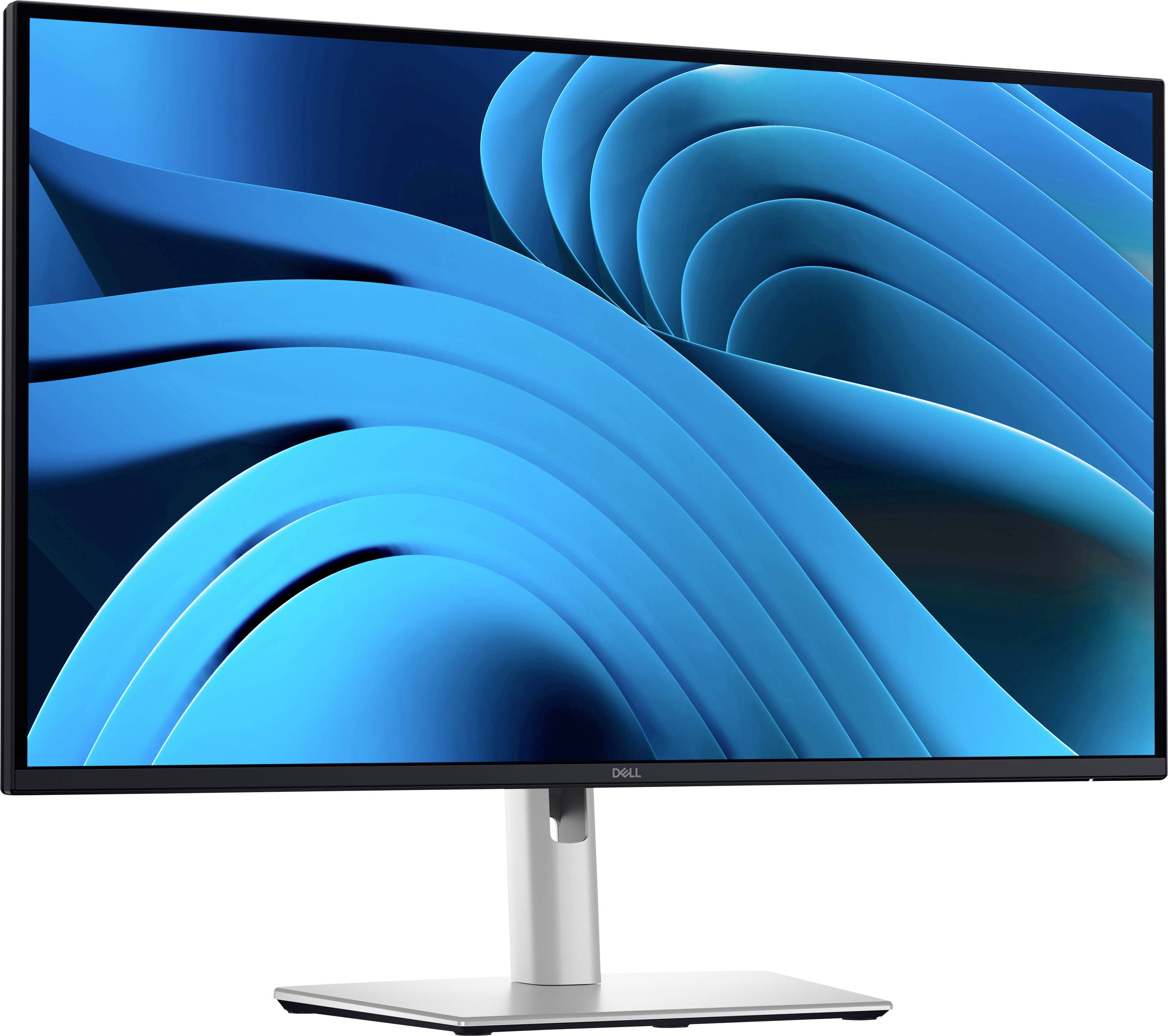 Ein moderner Computer-Monitor mit einem blauen, abstrakten Hintergrund auf dem Bildschirm.