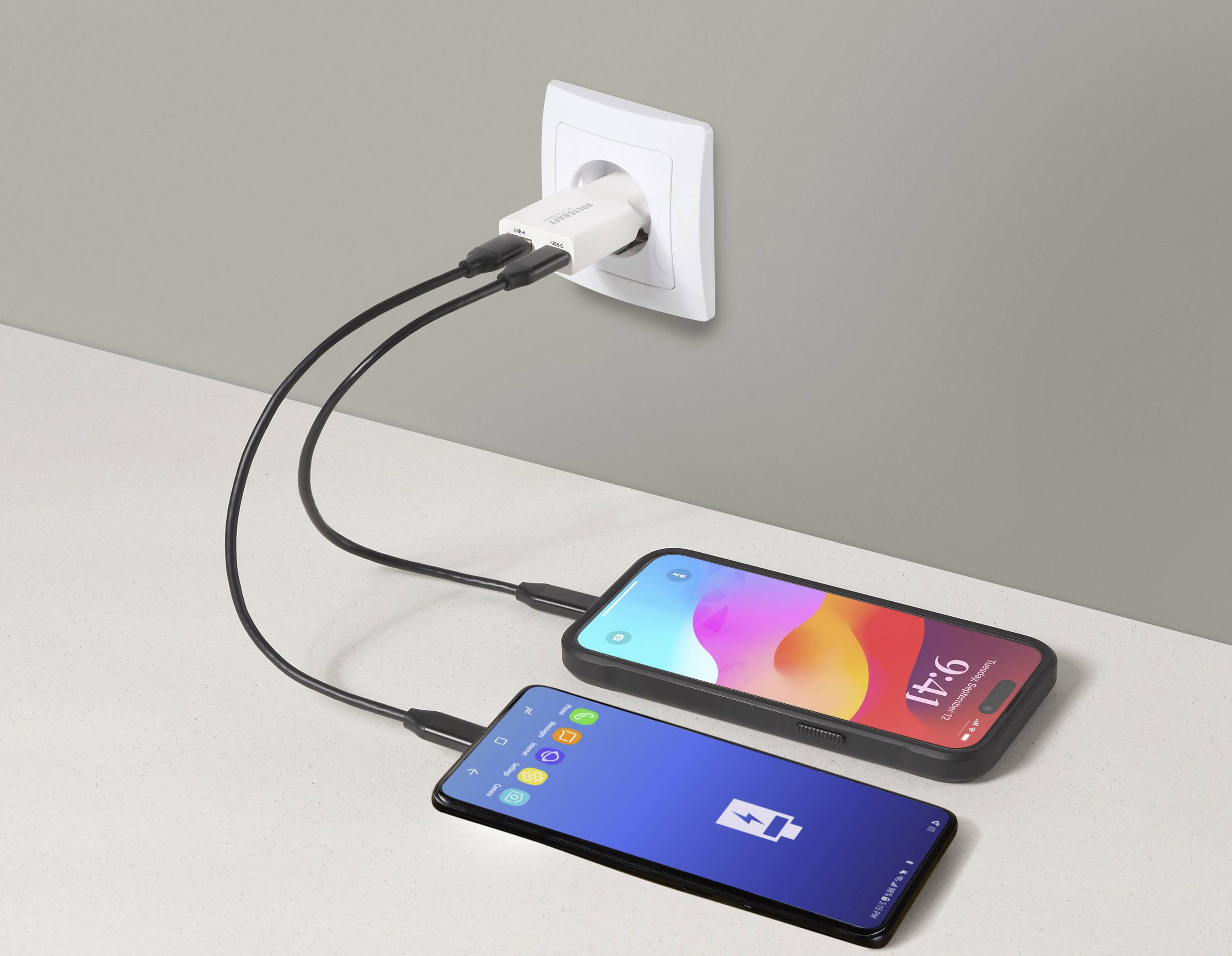 VOLTCRAFT UC-1C1A30W01 USB Ladegerät 30W 1x USB-A, 1x USB-C® Fast Charge, USB PD 3.0 Weiß GaN