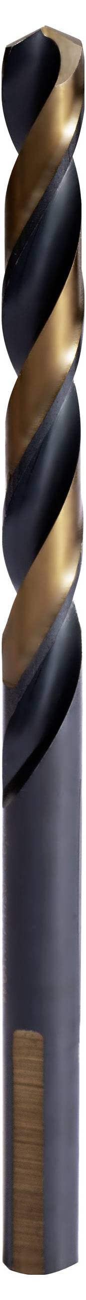 Eine Nahaufnahme eines Metallbohrers mit einer Spiralstruktur und polierter Oberfläche, der zum Bohren von Löchern in harten Materialien verwendet wird.