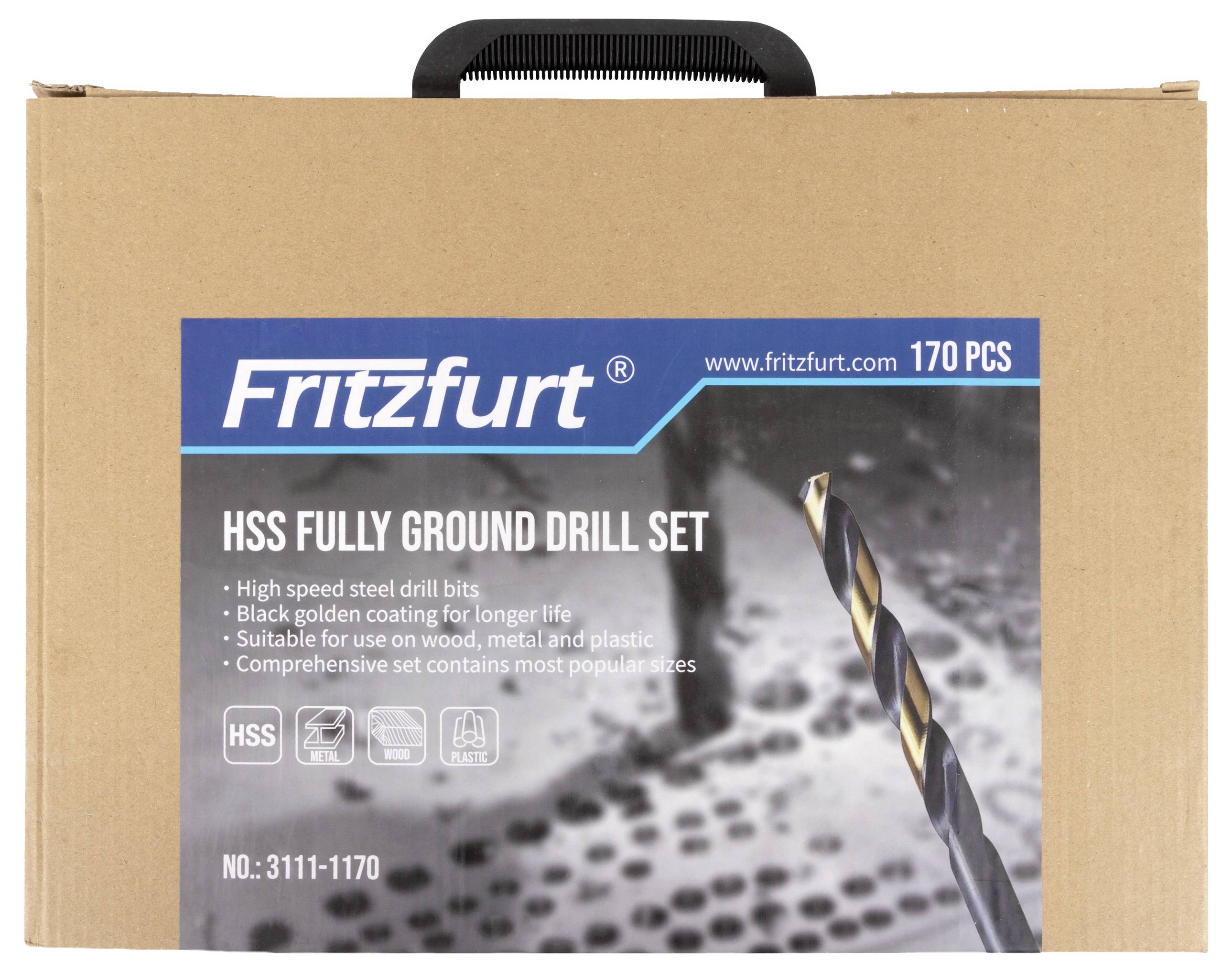 Fritzfurt 170 Stück HSS Vollgeschliffenes Bohrer-Set aus Schnellarbeitsstahl, schwarz beschichtet für Langlebigkeit, geeignet für Holz, Metall und Kunststoff.