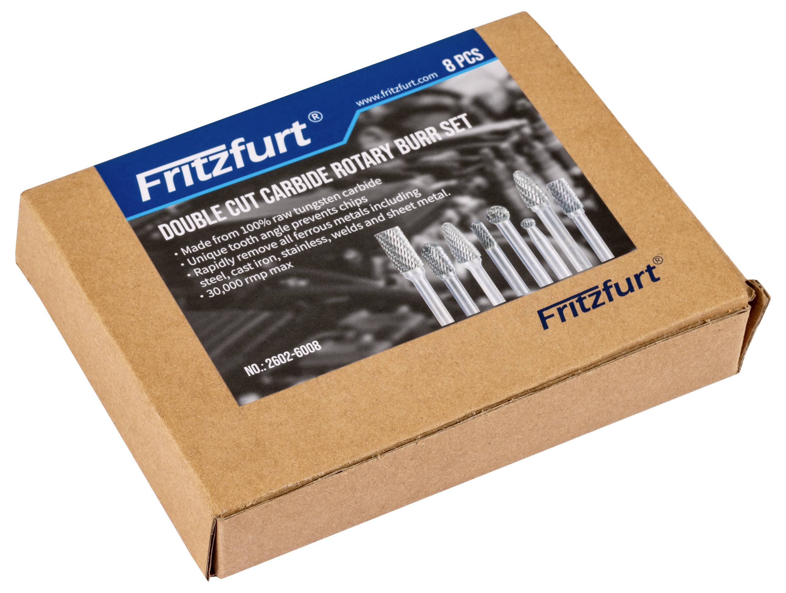 Fritzfurt Doppelschnitt-Hartmetall-Fräsersatz, 8-teilig. Hergestellt aus 100% Hartmetall, verwendet für Eisenmetalle und Holz.