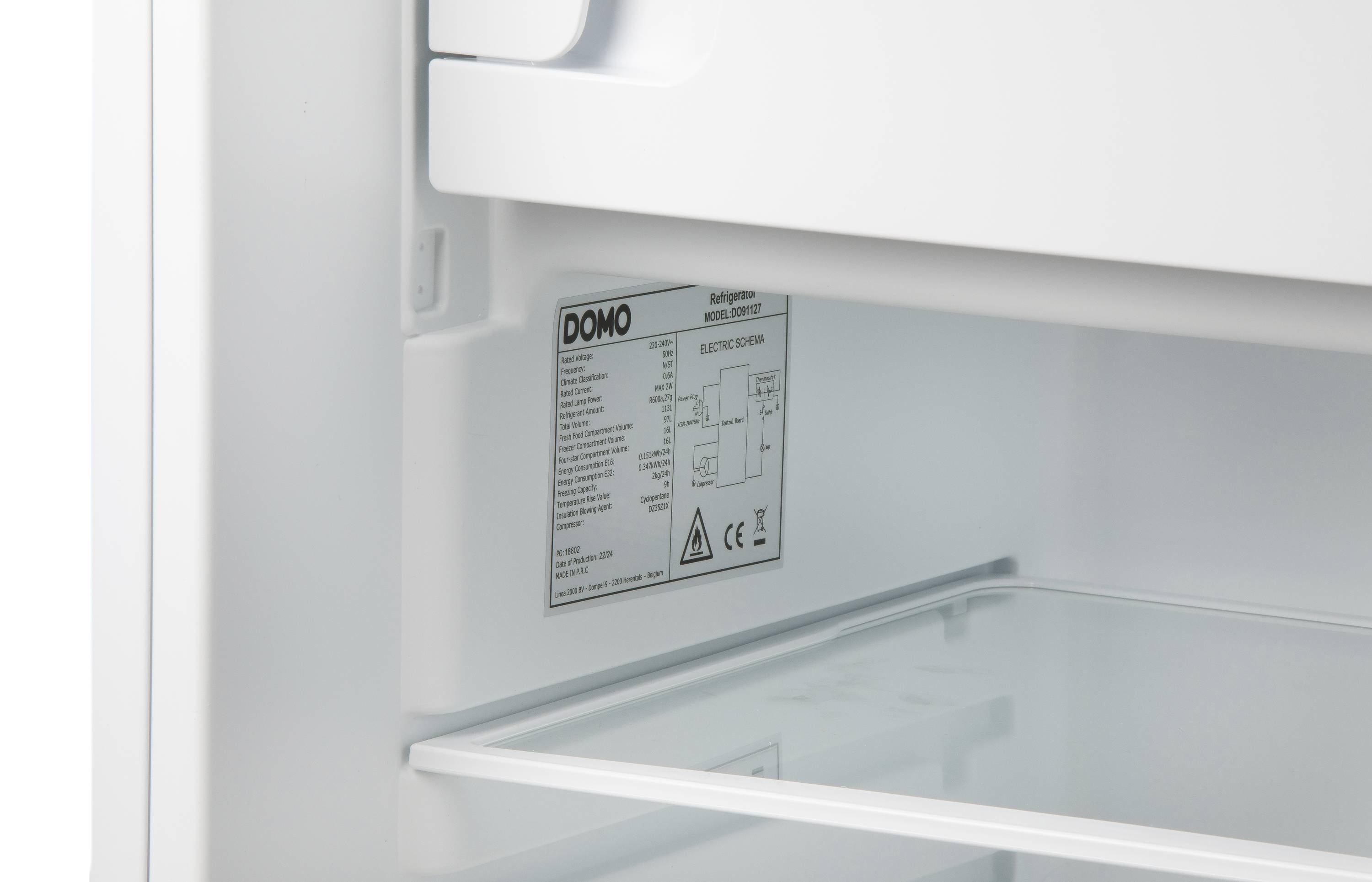 DOMO KÜHLSCHRANK MIT GEFRIERFACH 113L Kühl-Gefrier-Kombination EEK: C (A - G) 113l Weiß