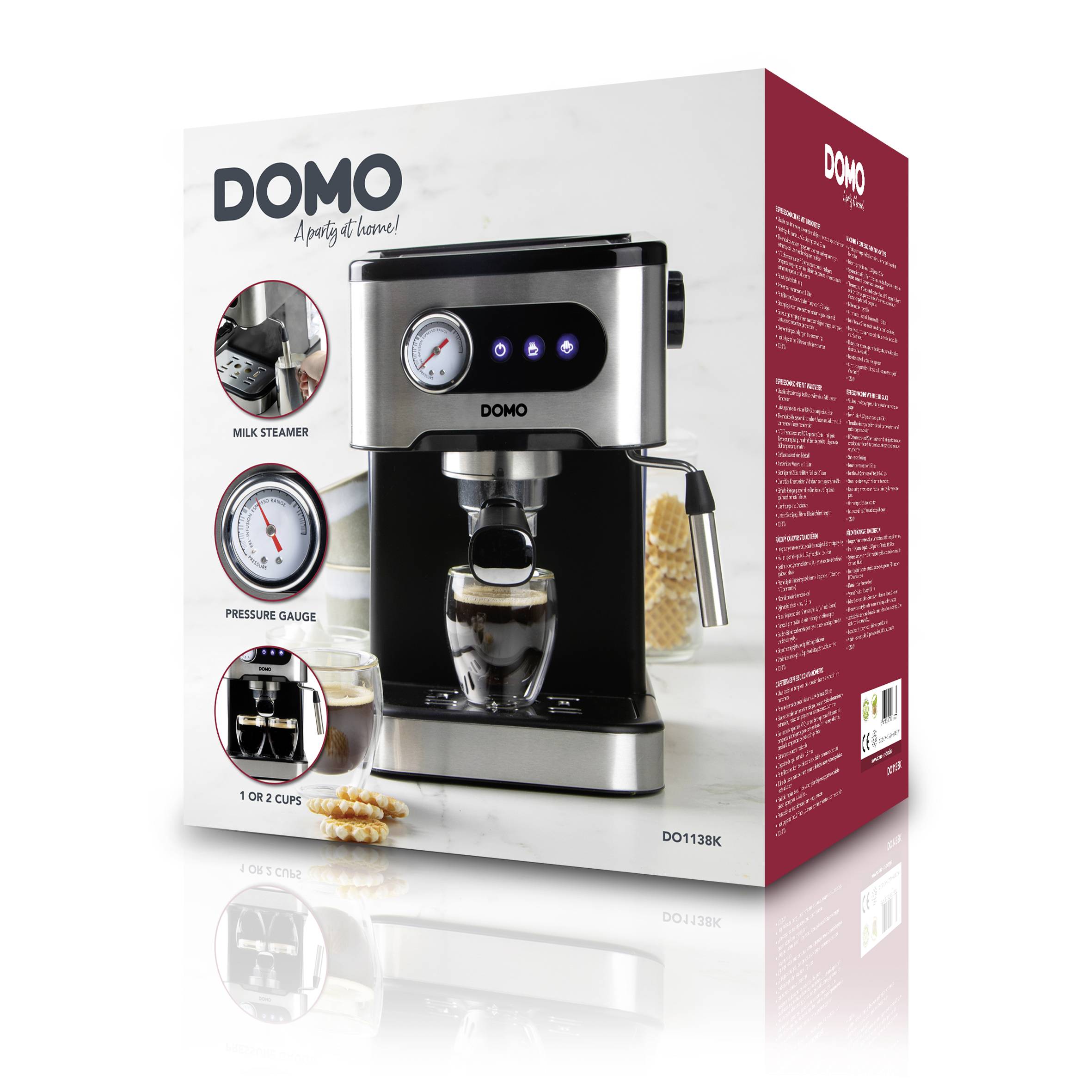 DOMO ESPRESSOMASCHINE MIT MANOMETER Espressomaschine Schwarz/Edelstahl 1350W